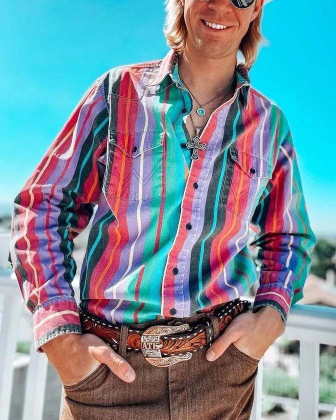 Men's Vintage Stripe Print Shirt