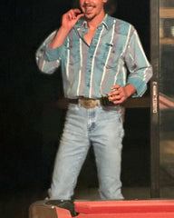 Men's Western Casual Green Striped Shirt